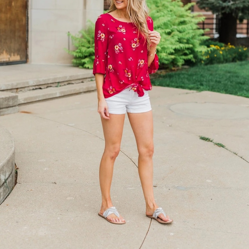 NWT Fuchsia Floral Front-Tie Top‎ M - Picture 11 of 14